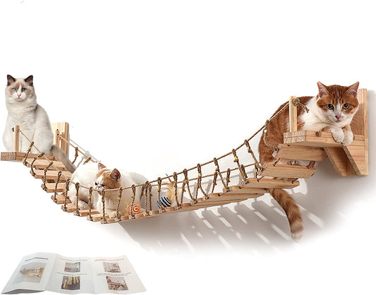 Elevate Your Cat's Comfort with Our Stylish Wall-Mounted Cat Bridge: Durable Floating Hammock with 2 Fixed Brackets and Engaging Cat Toys