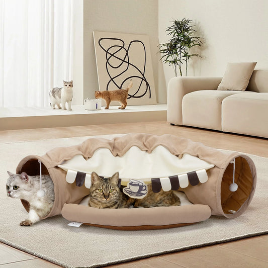Cozy 2-In-1 Cat Tunnel Bed - Perfect Play & Nap Spot for Indoor Cats!